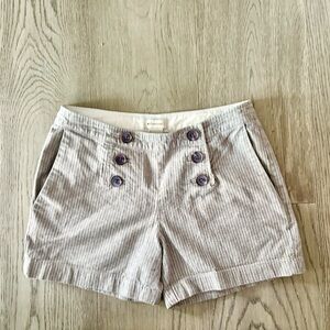 Elevenses Blue Grey Herringbone Striped 100% Cotton Shorts
